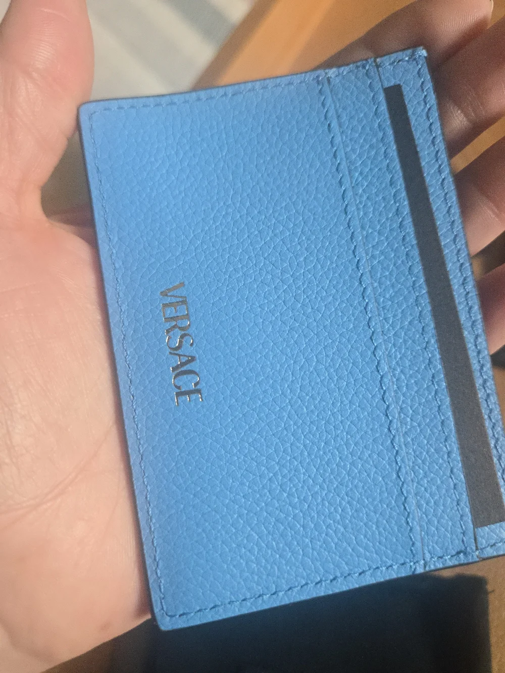 Versace Blue Leather Card Holder with Medusa Emblem Full Inclusion